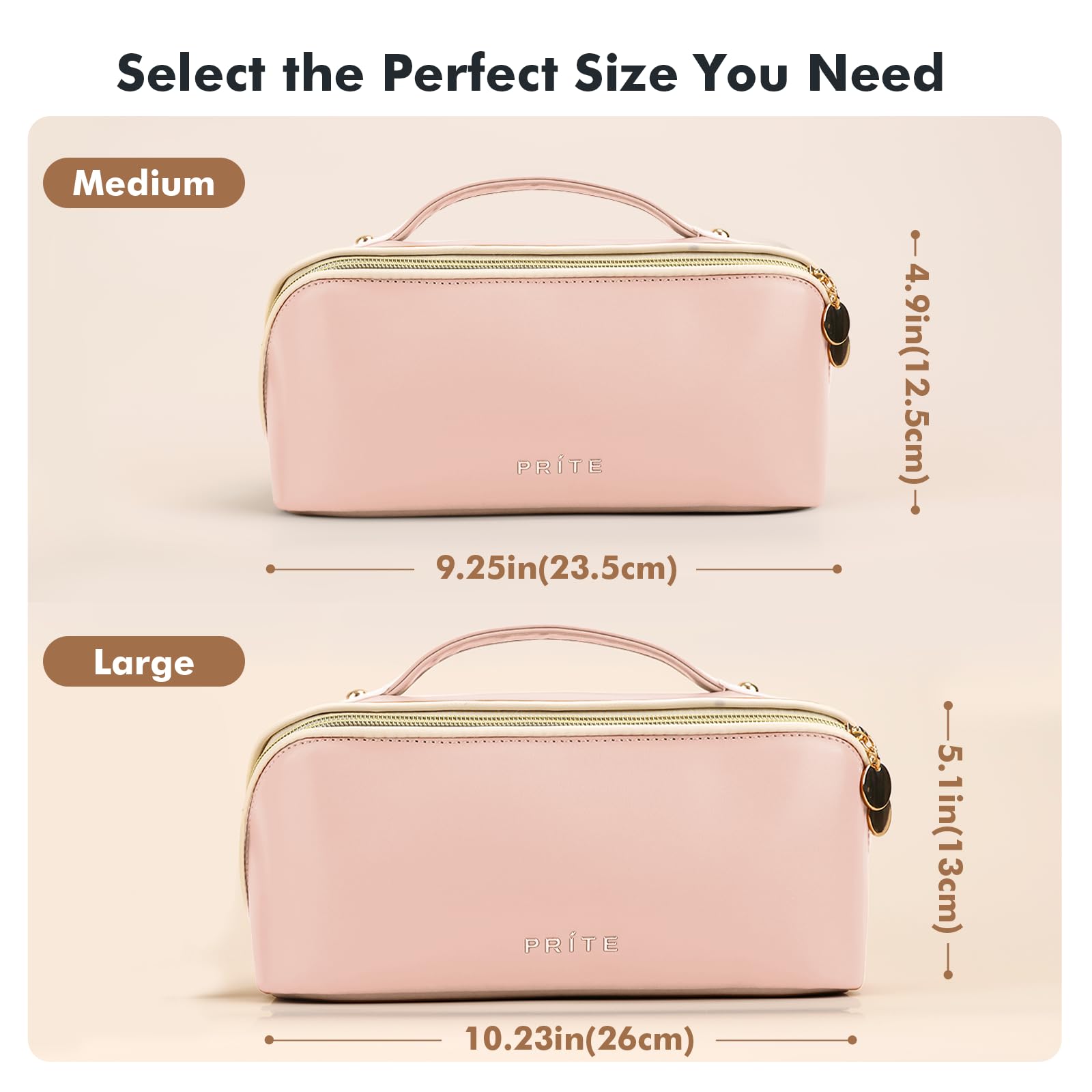 Prite Makeup Bag Clear Divider emphasizes visible organization and quick selecting items.