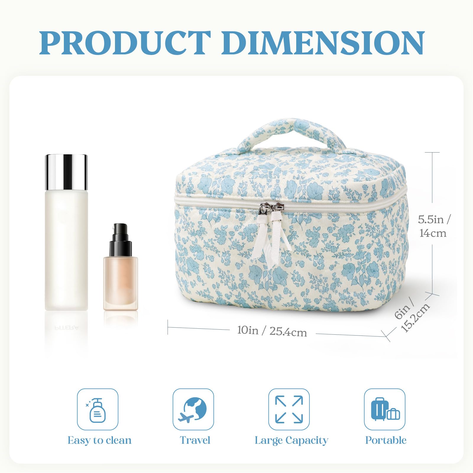 Prite large makeup bag durable cotton material for everyday use