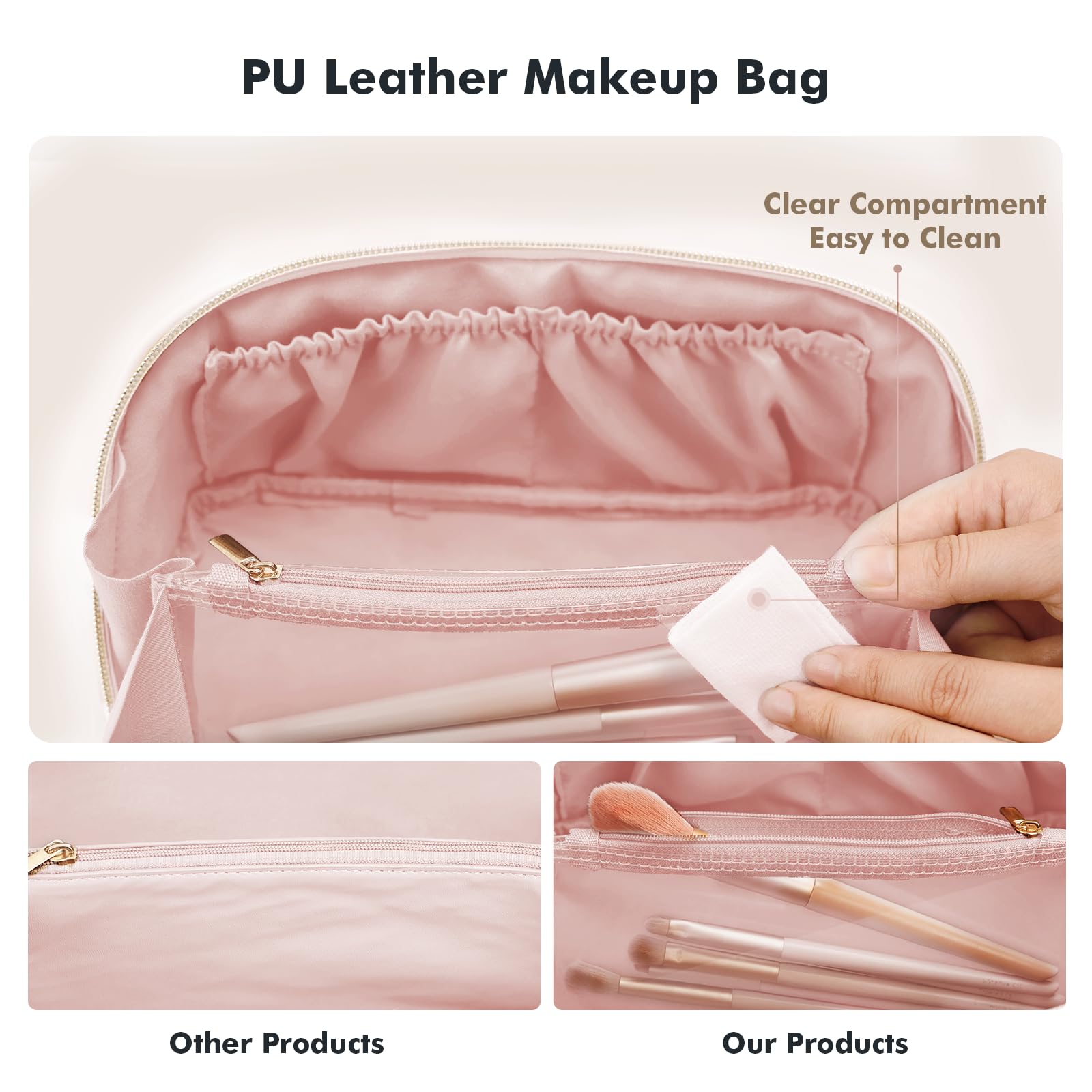Prite makeup bag durable structure maintains shape when loaded