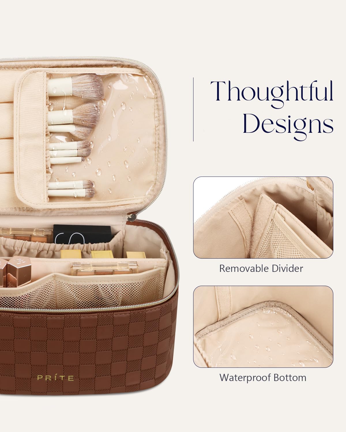 Prite makeup bag zippered dust-cover keeps contents clean during travel