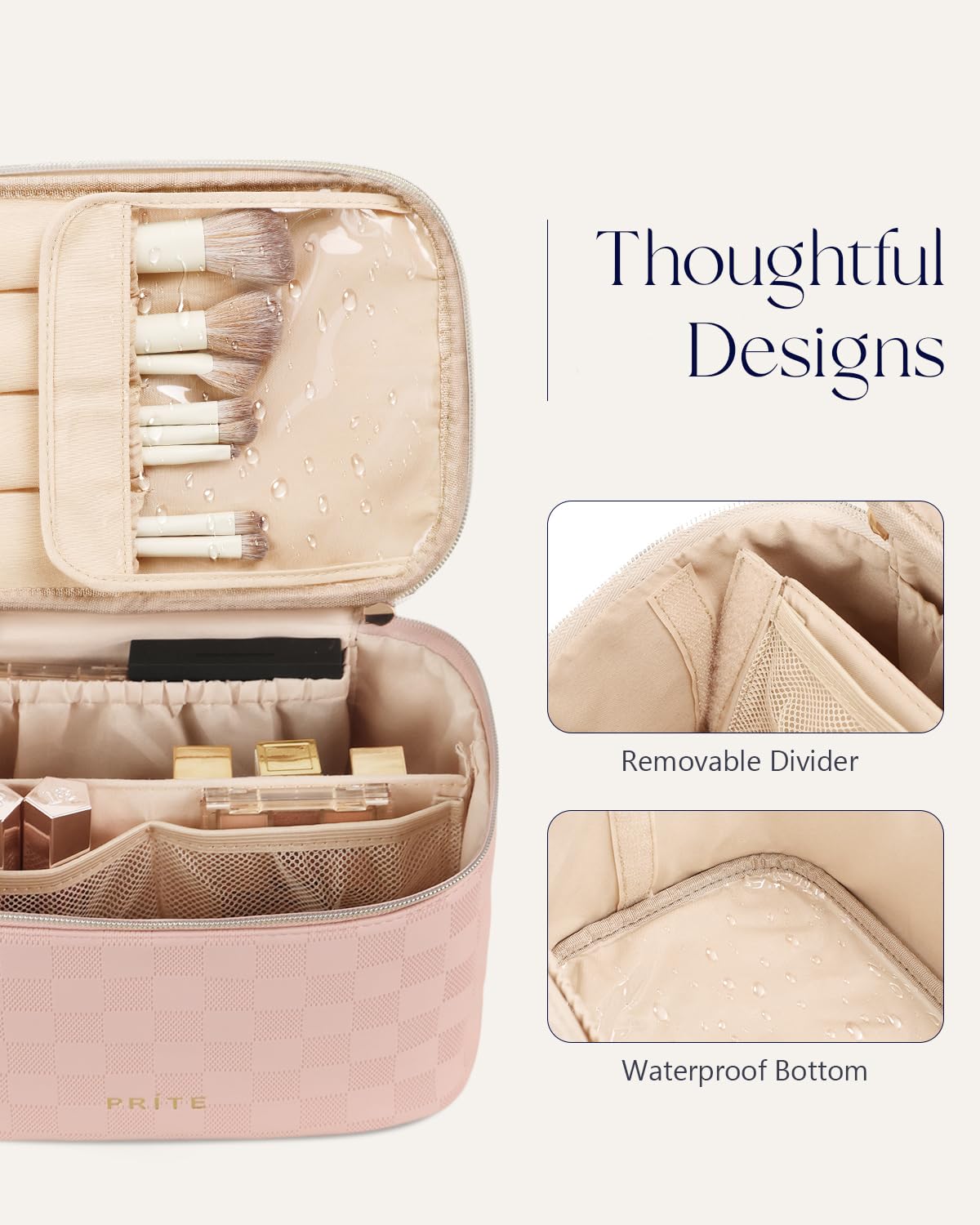 Prite makeup bag inner divider and slots for easy access