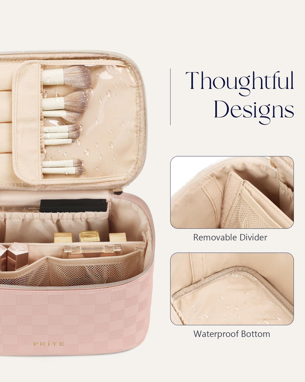 Prite makeup bag inner divider and slots for easy access