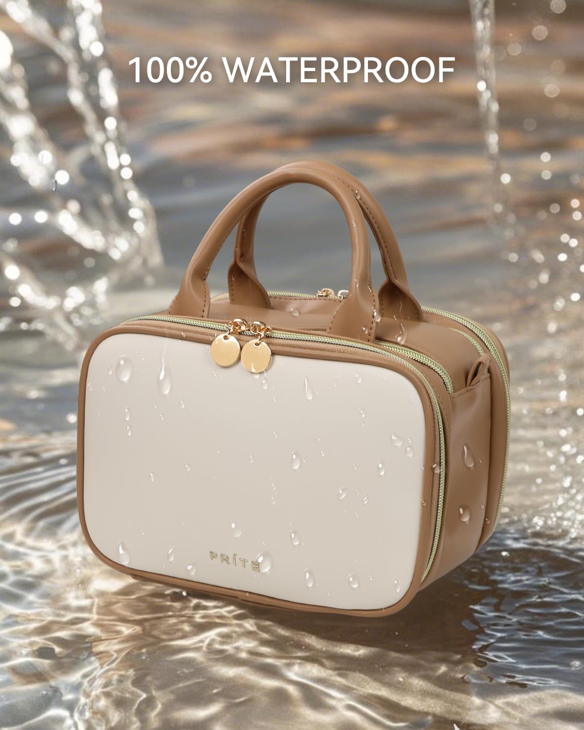 Prite makeup bag large-capacity layout keeps cosmetics organized on business trips.