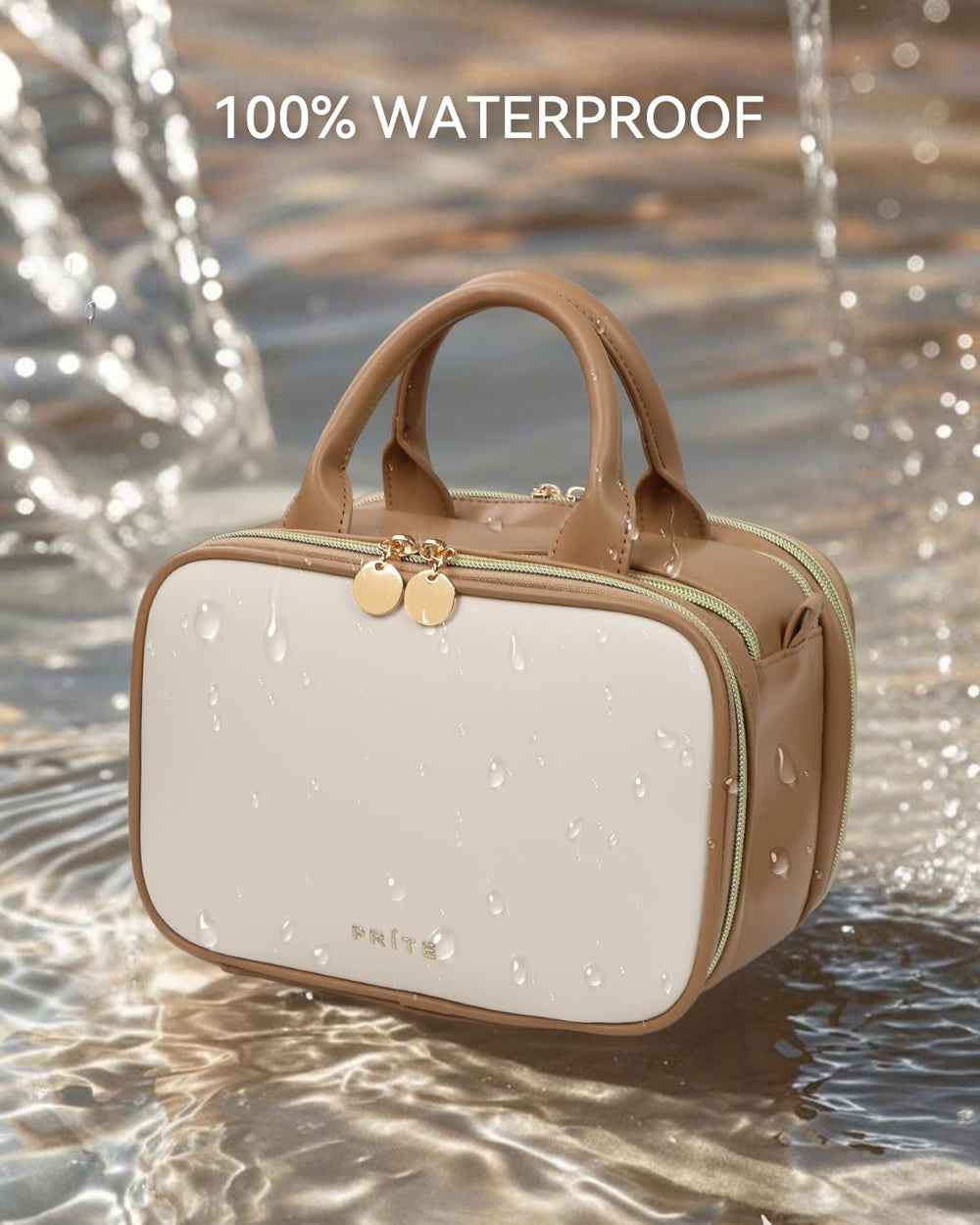 Prite makeup bag large-capacity layout keeps cosmetics organized on business trips.