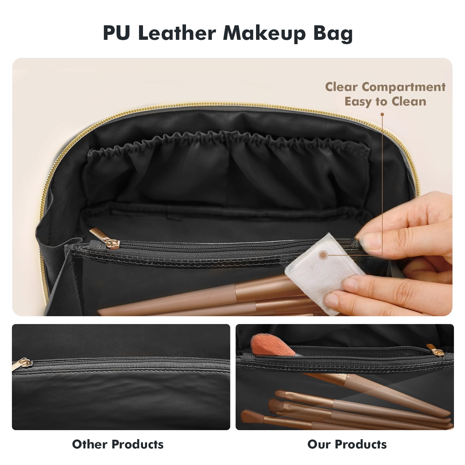 Prite makeup bag medium size plaid black fits daily essentials