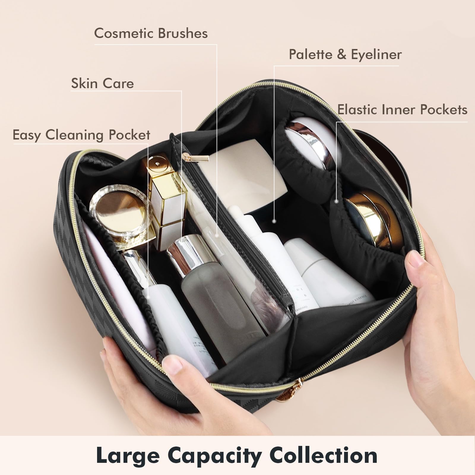 Prite makeup bag padded protection safeguards delicate cosmetics during travel bumps