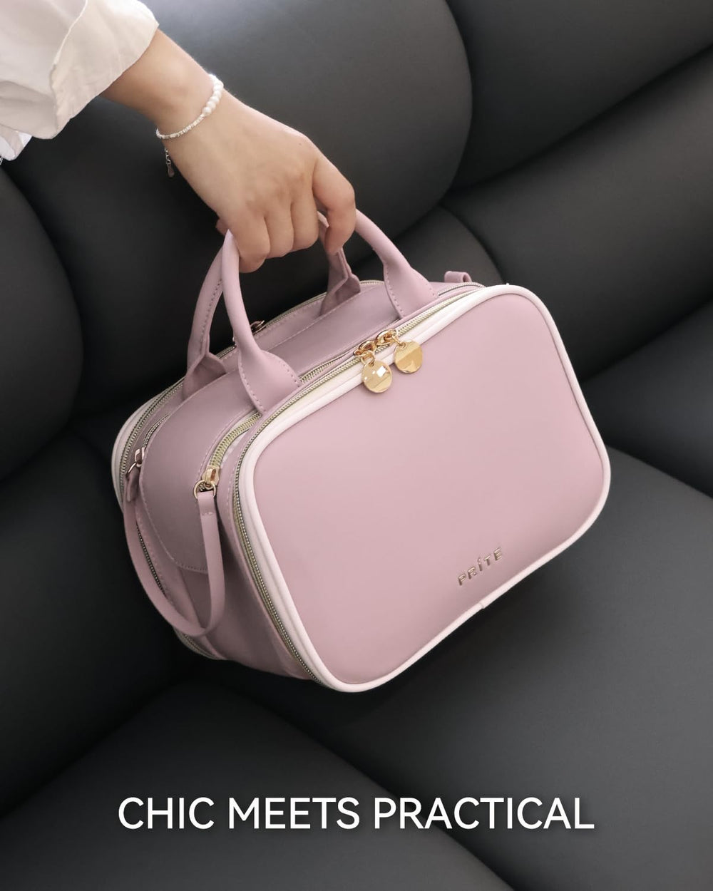 Prite makeup bag pink portable travel pouch ideal for trips.
