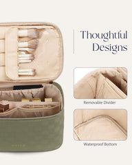 Prite makeup bag roomy capacity fits travel-sized and full-size products.