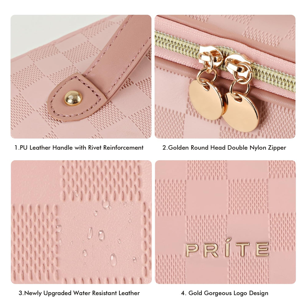 Prite makeup bag with soft-grip handle for comfortable packing