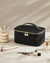 Prite makeup bag top flap brush slot offers fast access to tools on the go.