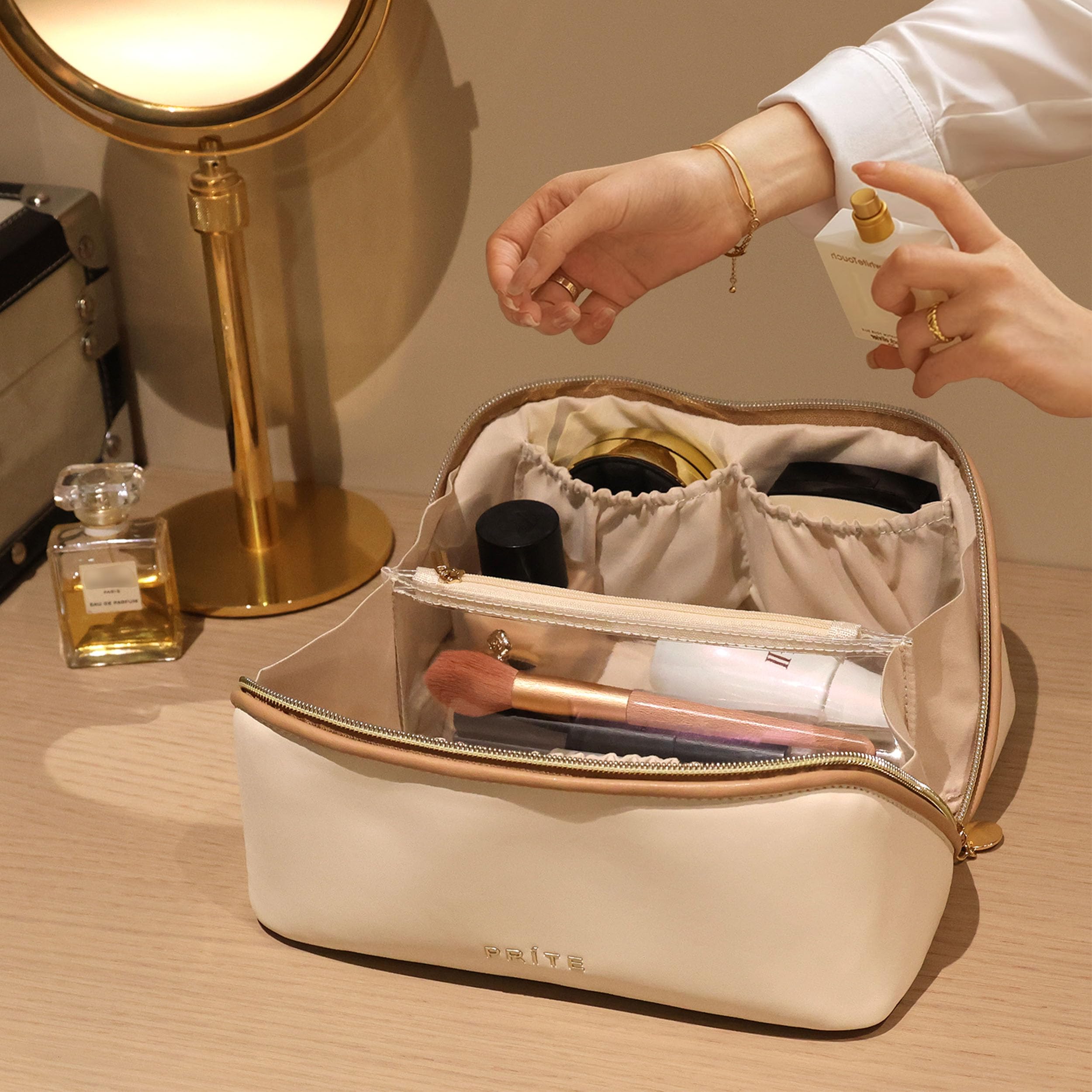 Prite makeup bag versatile travel organizer for cosmetics or toiletries