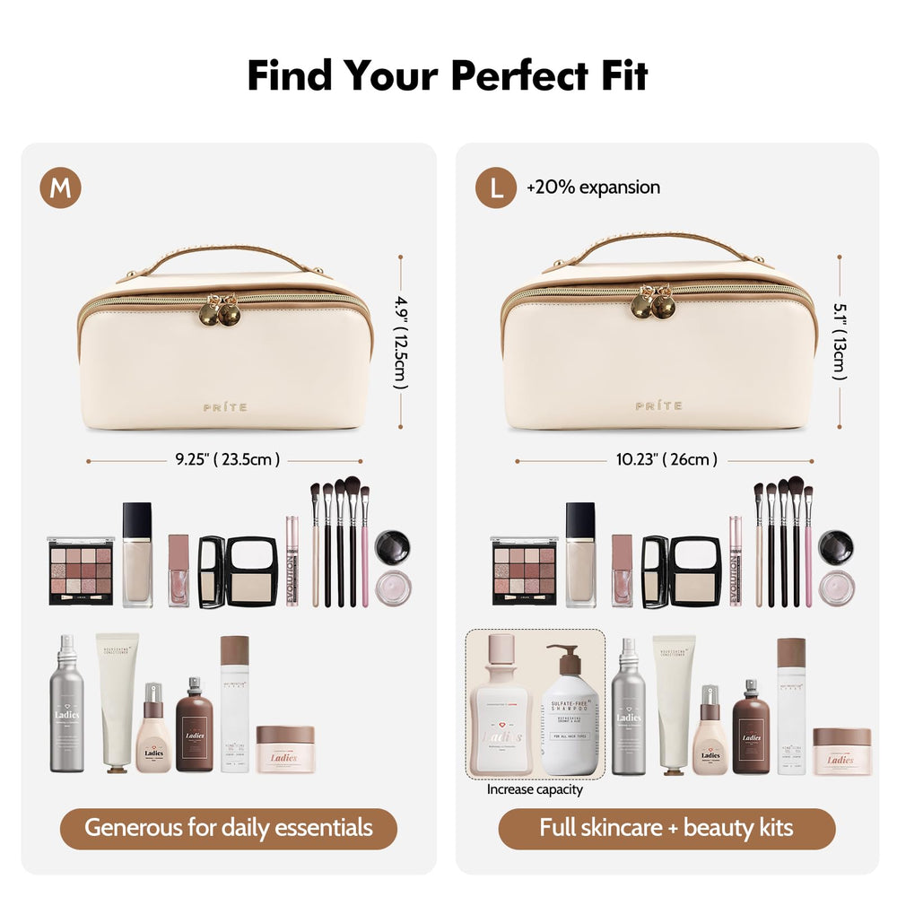 Prite makeup bag water-resistant vegan leather shields contents during travel