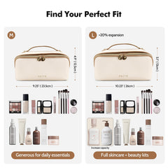 Prite makeup bag water-resistant vegan leather shields contents during travel