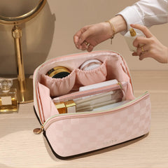 Prite vegan leather makeup bag with water-resistant exterior for protection