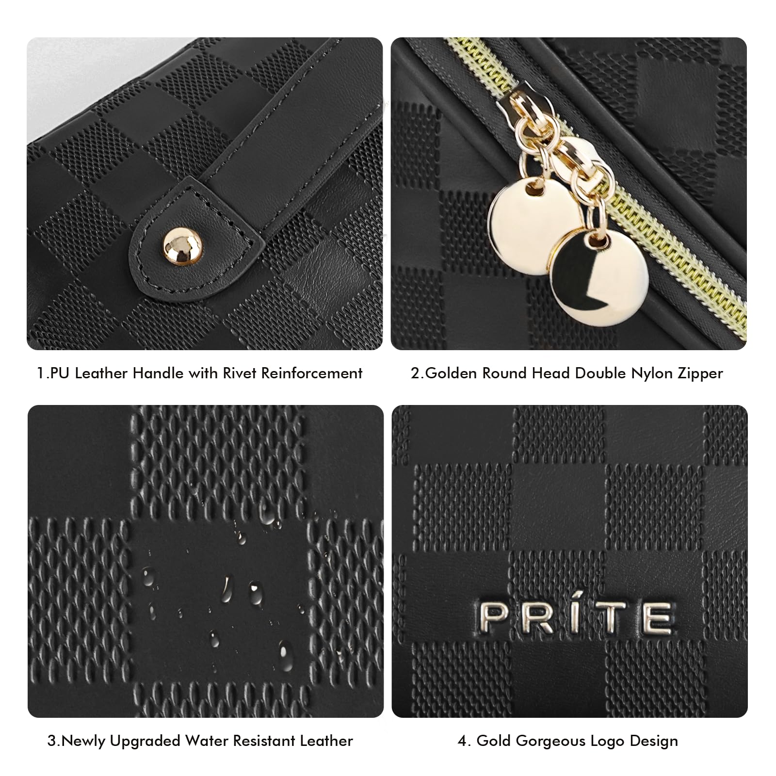 Prite makeup bag waterproof vegan leather resists splashes on trips