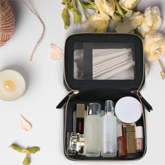 Prite makeup brush compartment highlights a dedicated top layer to keep brushes tidy.