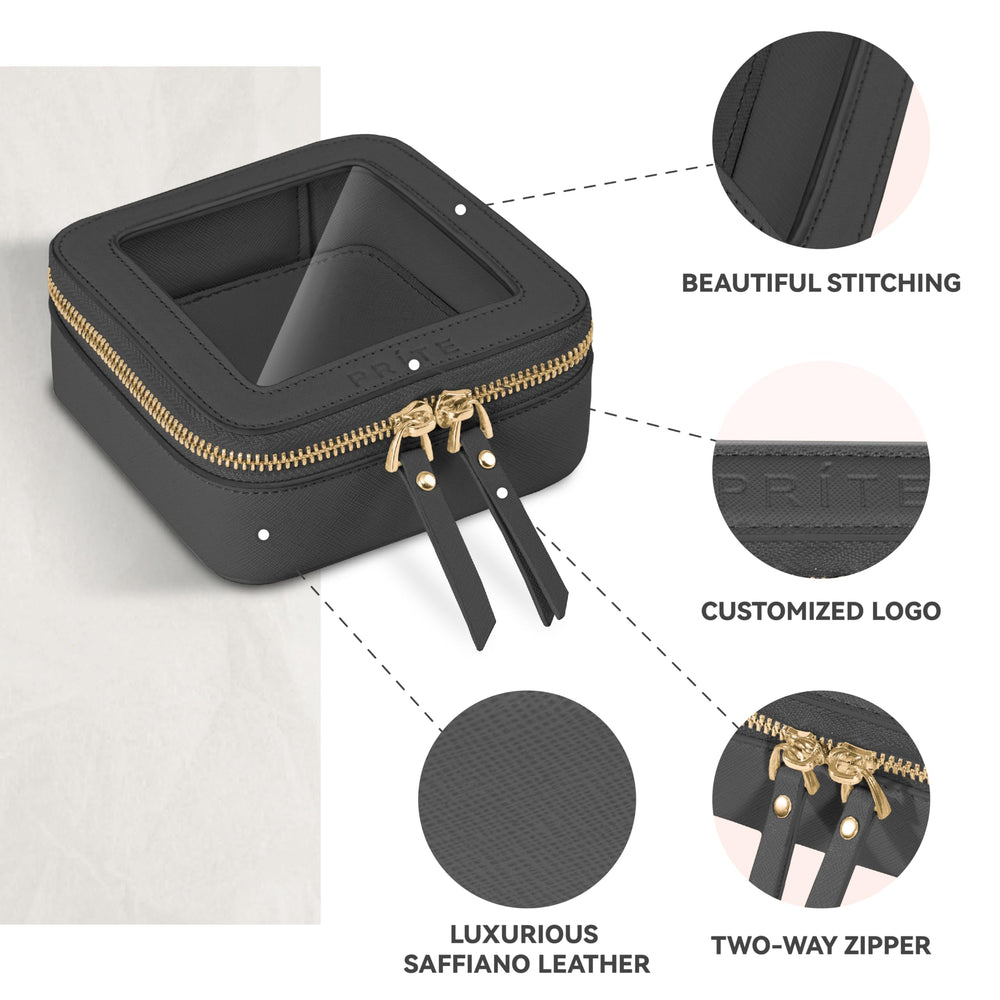 Prite mini clear makeup bag close-up of gold zipper detail