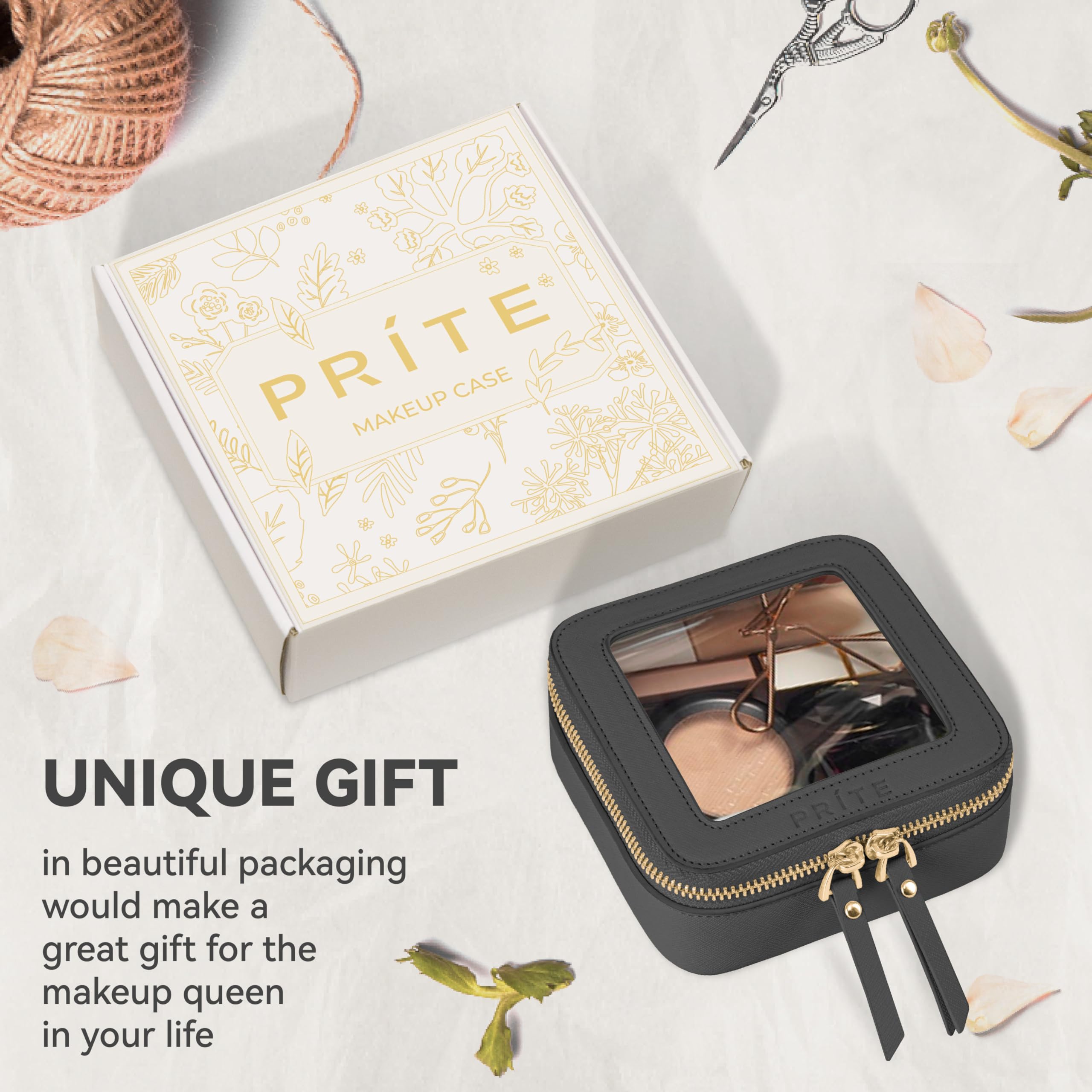 Prite mini clear makeup bag interior view, shows organized space
