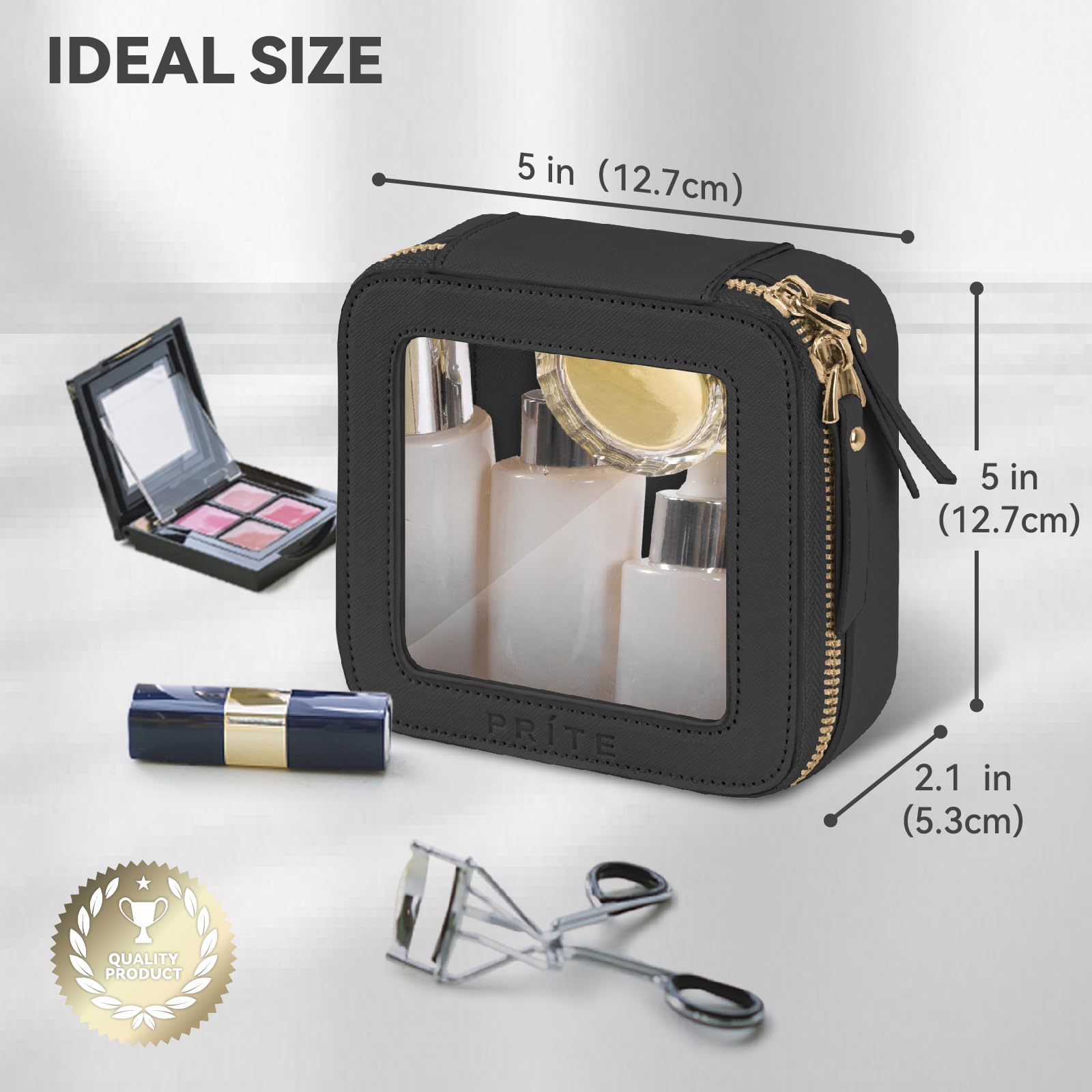 Prite mini clear makeup bag open view, easy visibility of contents