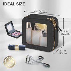 Prite mini clear makeup bag open view, easy visibility of contents