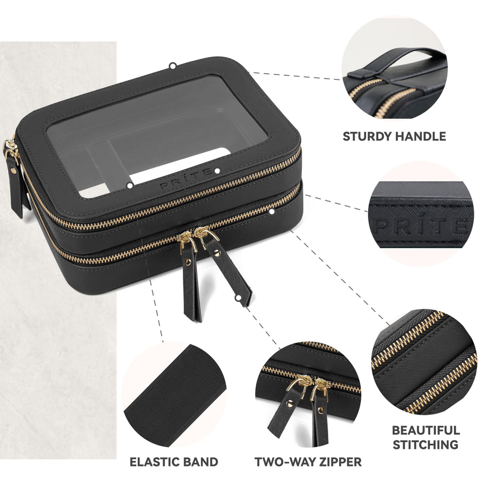 Prite transparent organizer material helps locate items at a glance during travel.