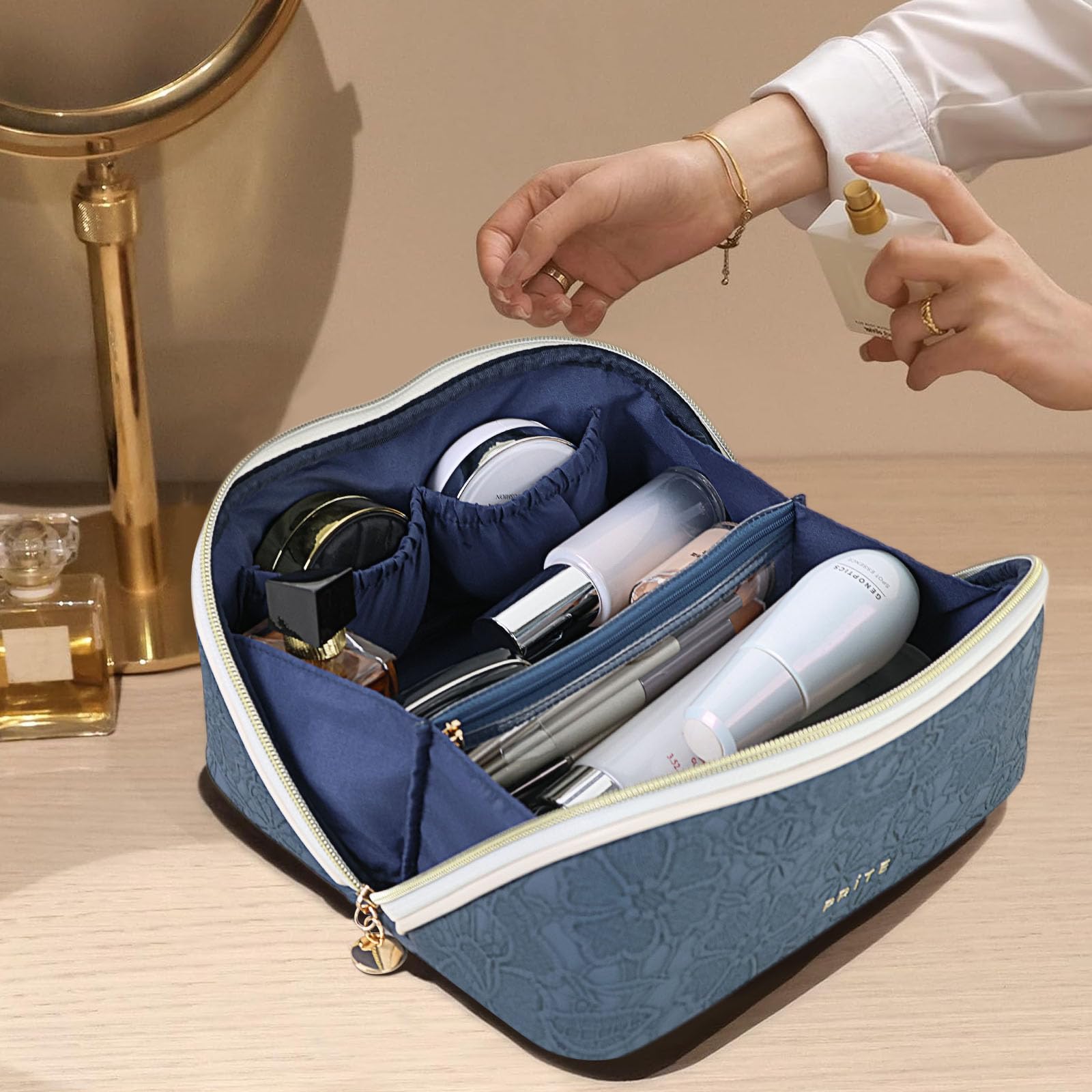 Prite blue flower case doubles as home organizer or gym pouch for everyday use