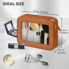 Prite vegan leather cosmetic pouch highlighting premium materials and chic hardware.