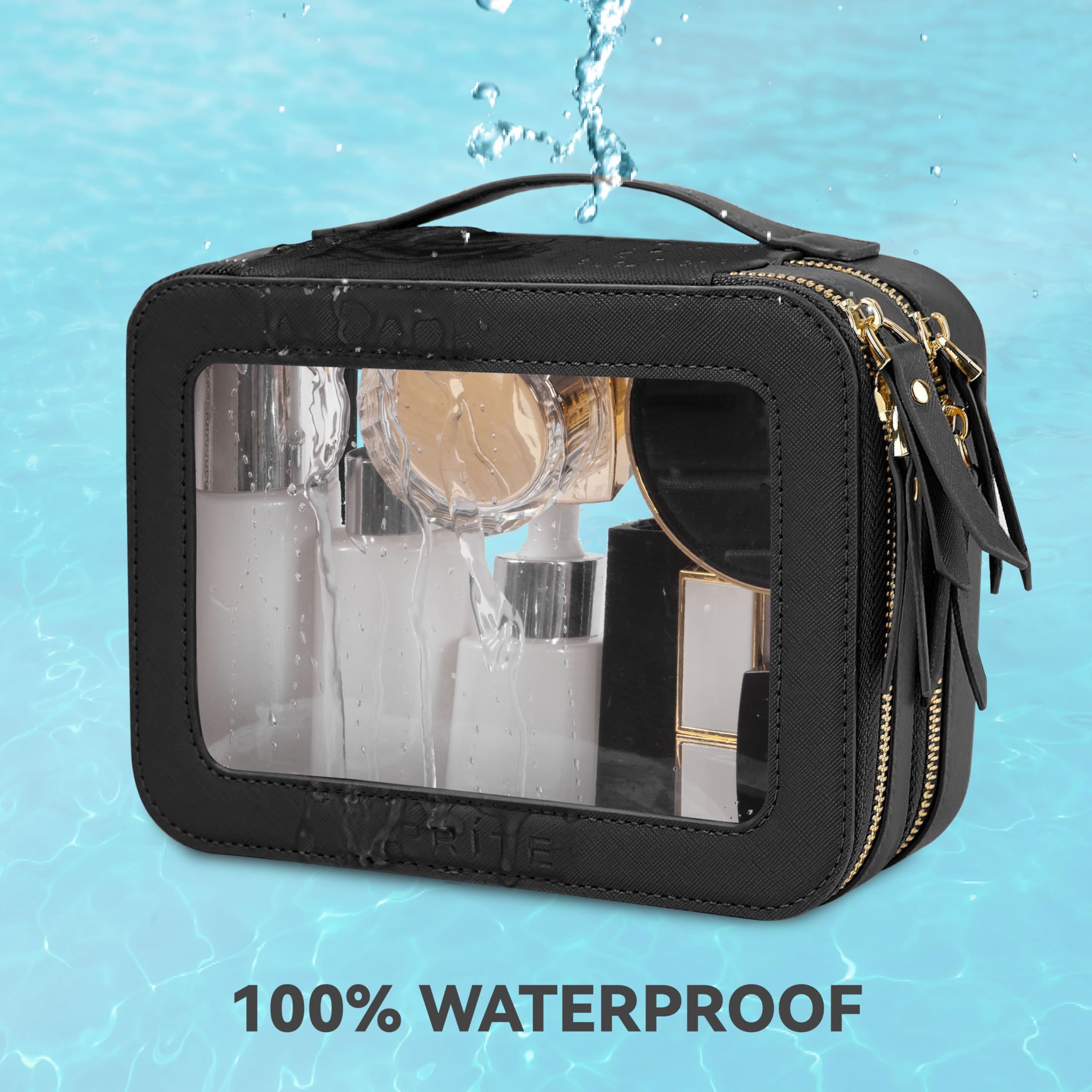 Prite vegan leather makeup bag combines style with sturdy construction.
