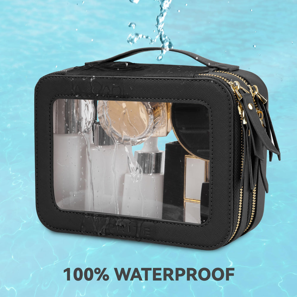 Prite vegan leather makeup bag combines style with sturdy construction.