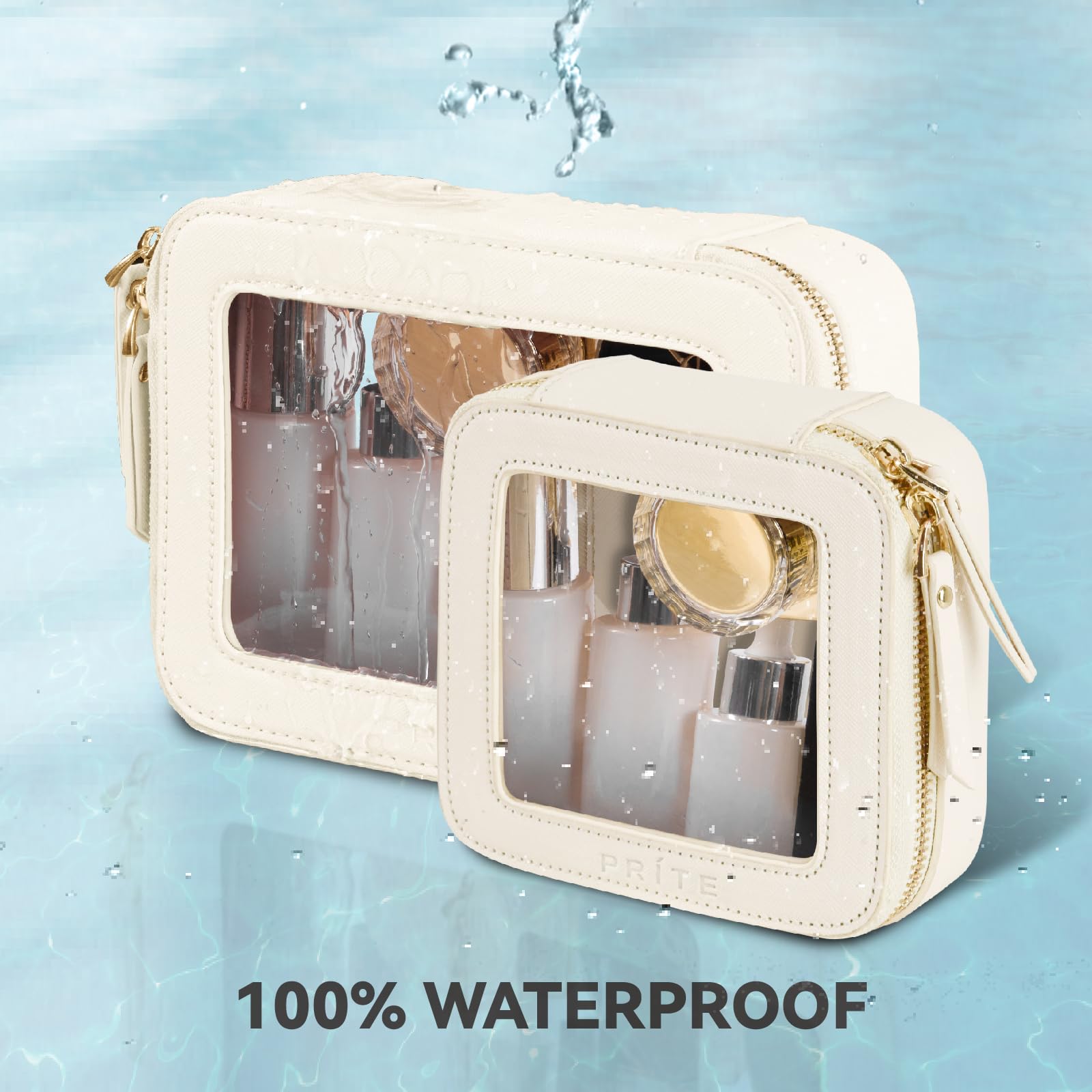 Prite Vegan leather pouch transparent material enables fast item visibility.