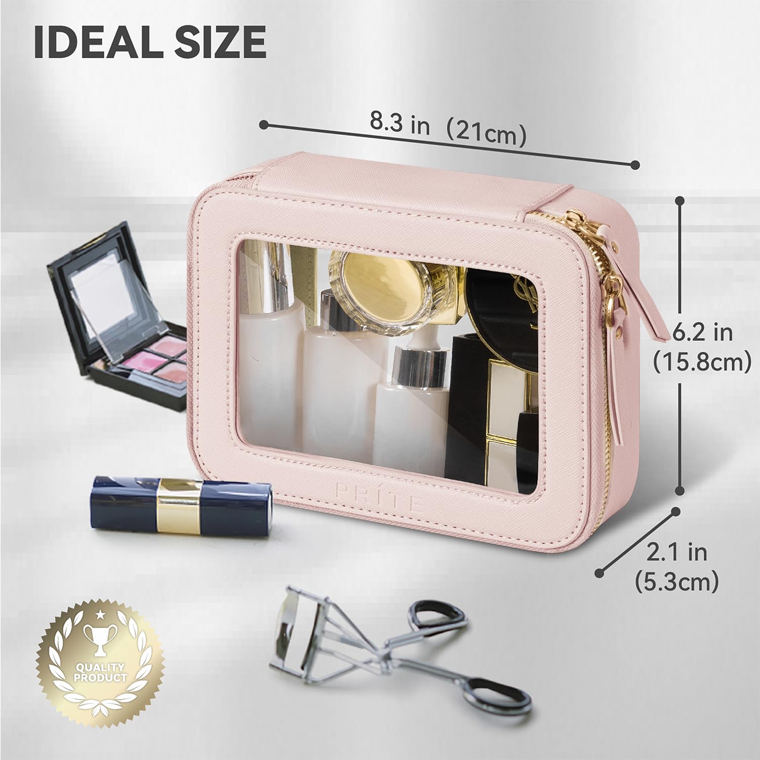 Prite vegan leather pouch offers elegant storage for cosmetics and skincare essentials.