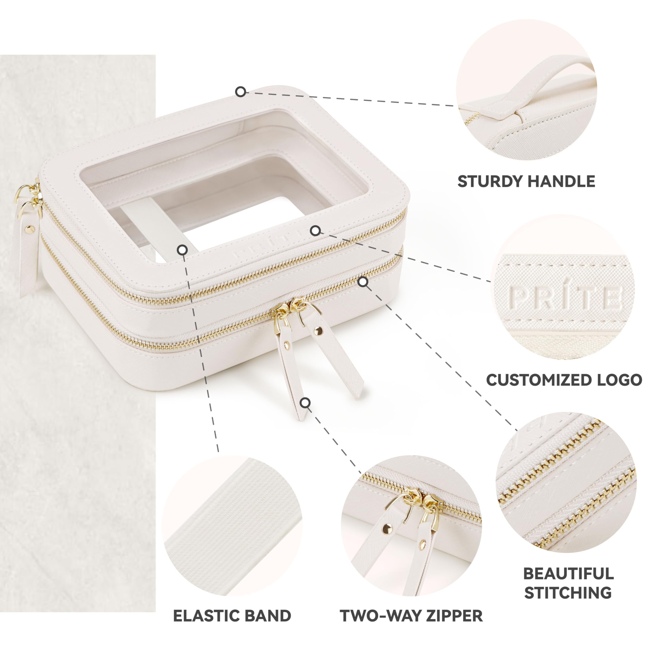 Prite waterproof makeup bag cleans easily with a quick wipe.