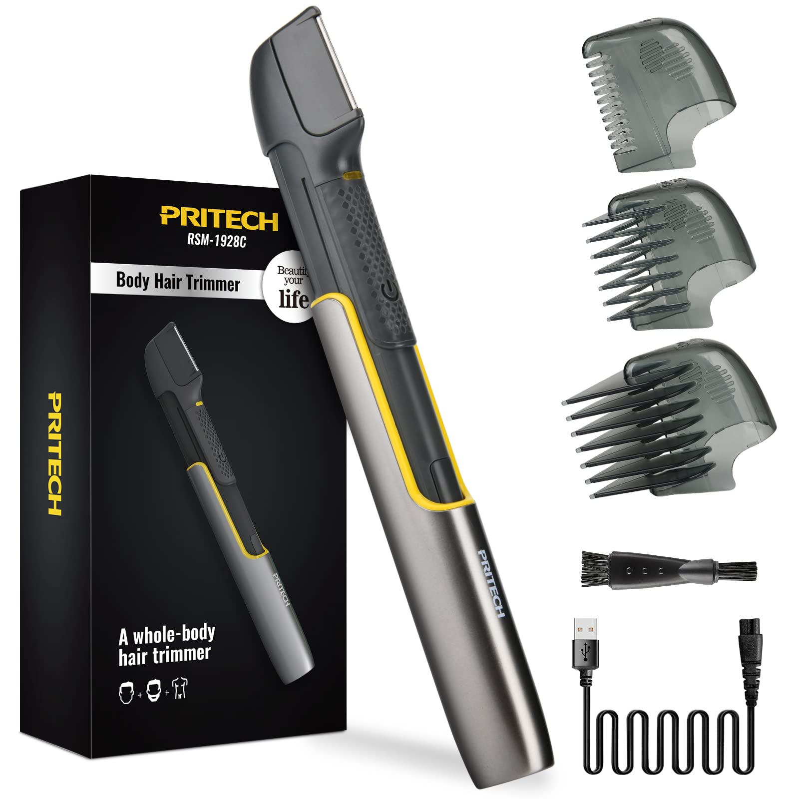PRITECH body trimmer extendable arm enables back grooming for hard-to-reach areas
