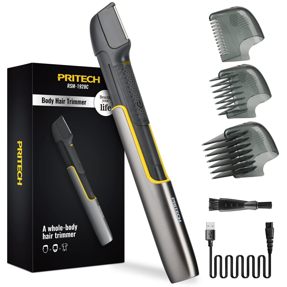 PRITECH body trimmer extendable arm enables back grooming for hard-to-reach areas