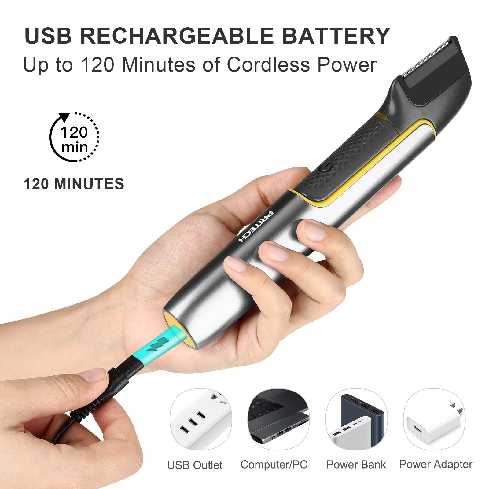 PRITECH body trimmer rechargeable battery for cordless, convenient trimming