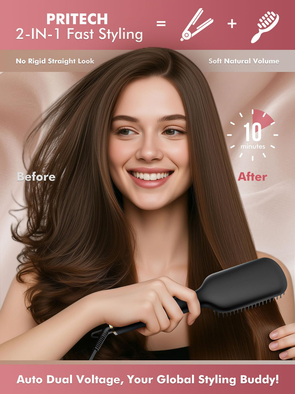 PRITECH dense bristles close-up showing hair grip for efficient styling