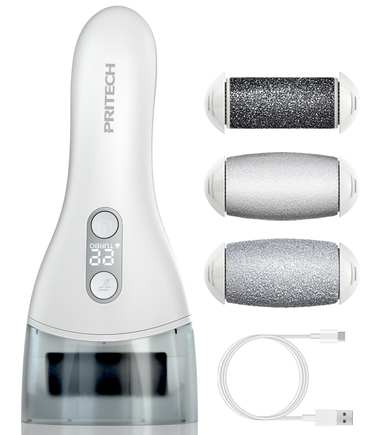 PRITECH electric callus remover kit with large battery display aiding long sessions