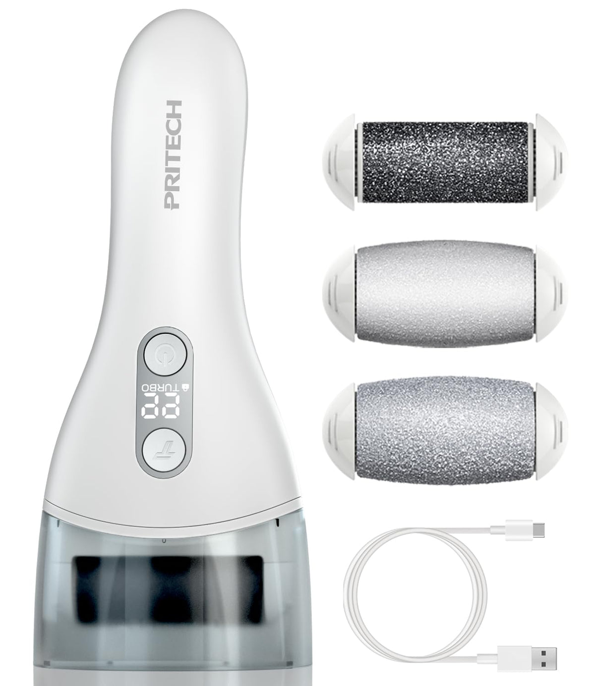 PRITECH electric callus remover kit with large battery display aiding long sessions
