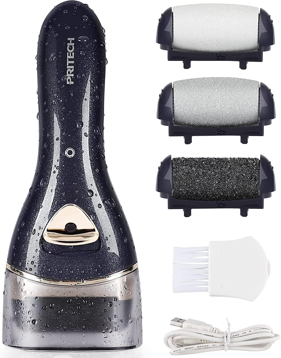 PRITECH electric foot callus remover front view shows cordless design for easy at-home pedicures.