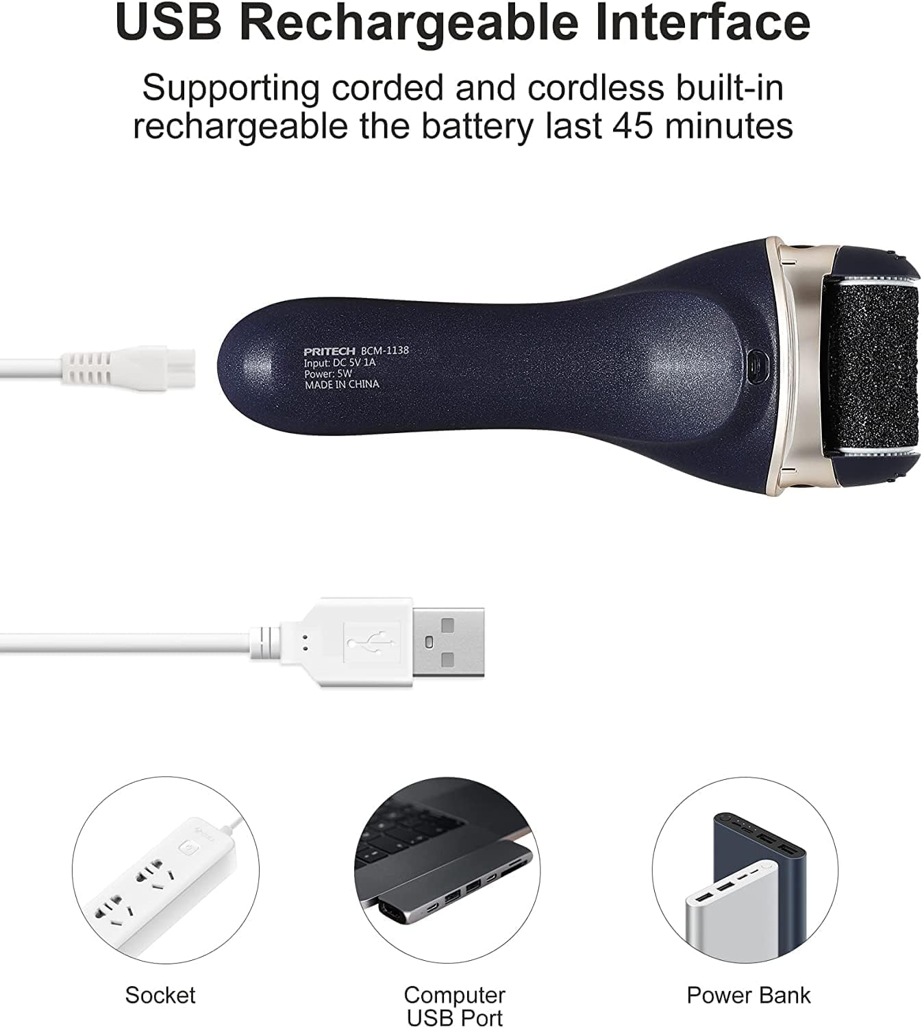 PRITECH electric foot callus remover IPX6 waterproof design enables easy rinse-clean maintenance.
