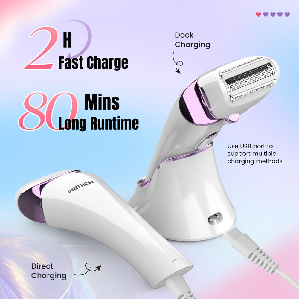 PRITECH Electric Razor for Women bikini-area-trim with curved blade for sensitive areas
