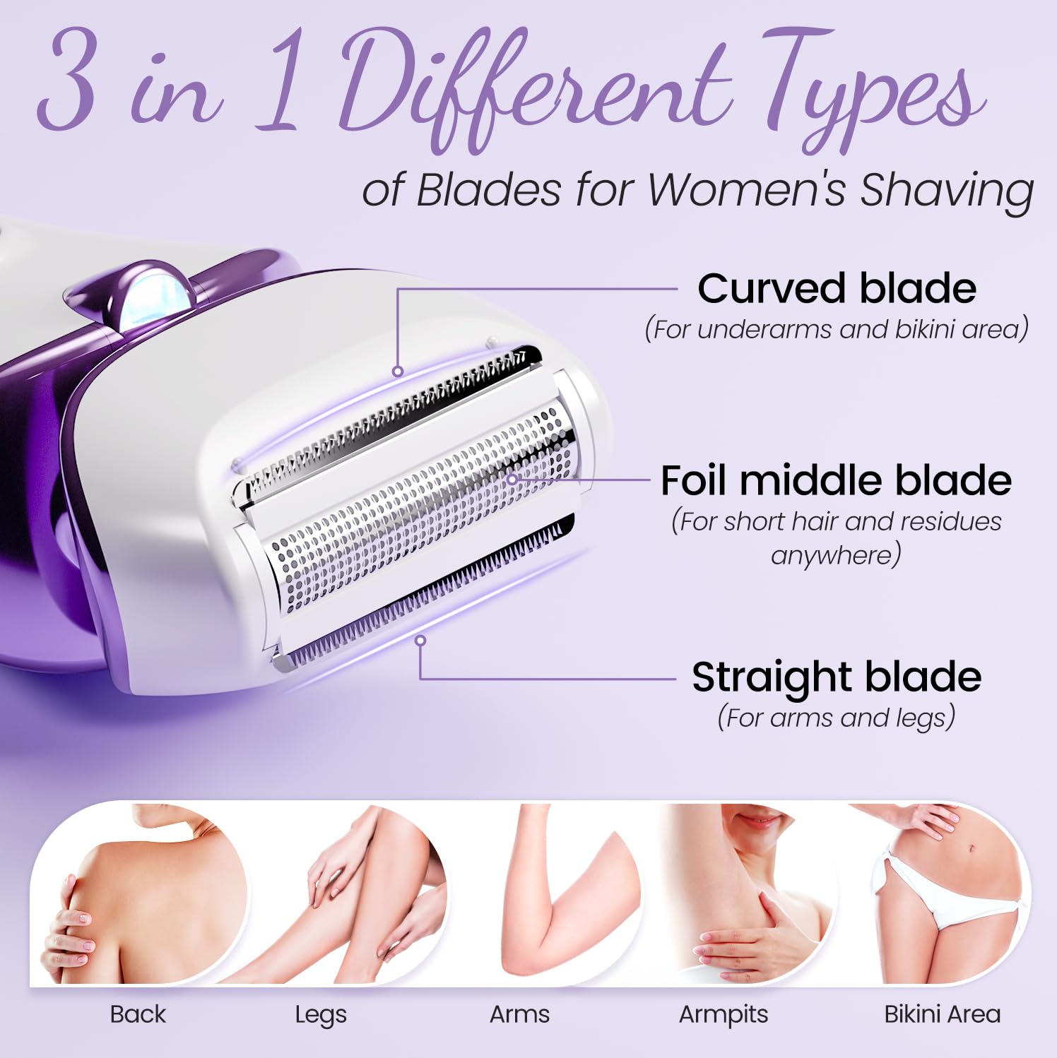 PRITECH Electric Razor for Women blades-closeup shows triple blade system for precise trimming