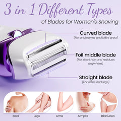 PRITECH Electric Razor for Women blades-closeup shows triple blade system for precise trimming