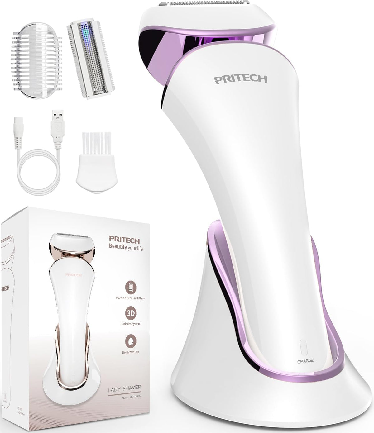 PRITECH Electric Razor for Women handheld-use delivers fast, comfortable shaving on arms and legs