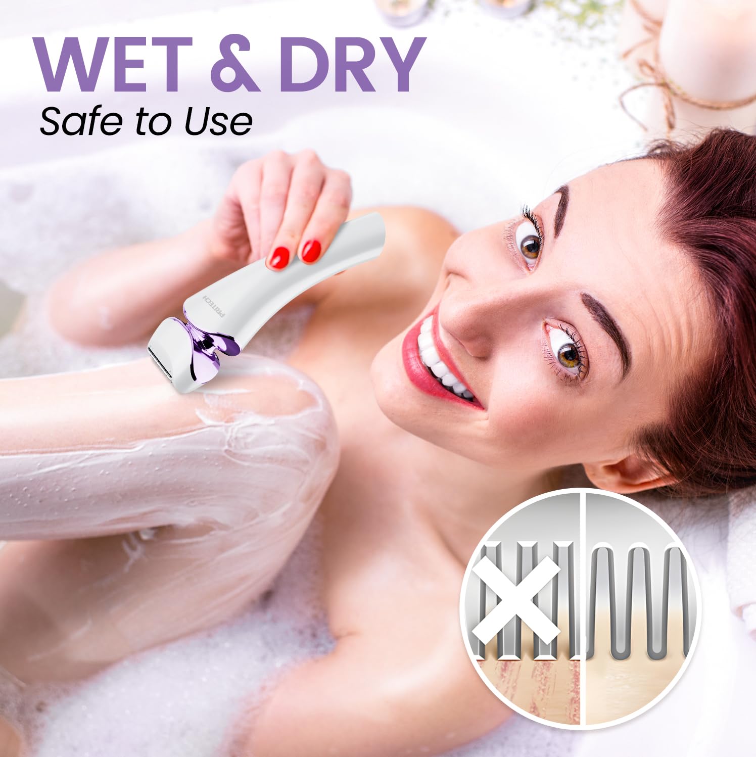 PRITECH Electric Razor for Women wet-dry use highlights IPX6 waterproof capability
