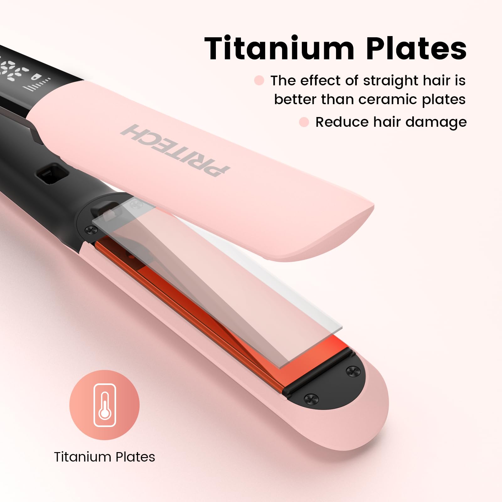 PRITECH flat iron negative ions effect highlighting shine and frizz control