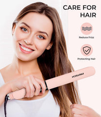 PRITECH Flat Iron titanium plates close-up highlights smooth, salon-like straightening.