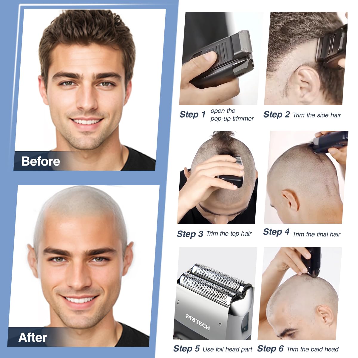 PRITECH pop-trimmer in use shows versatile grooming for sharp edge work.