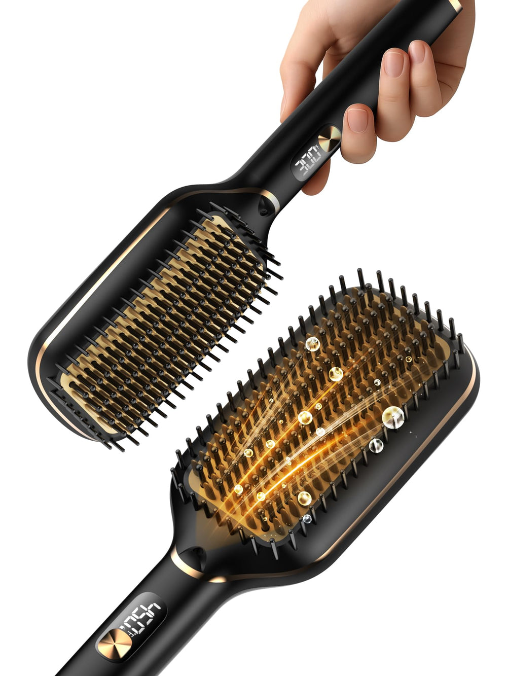 PRITECH hair straightener brush with ionic-plus design for quick smoothing