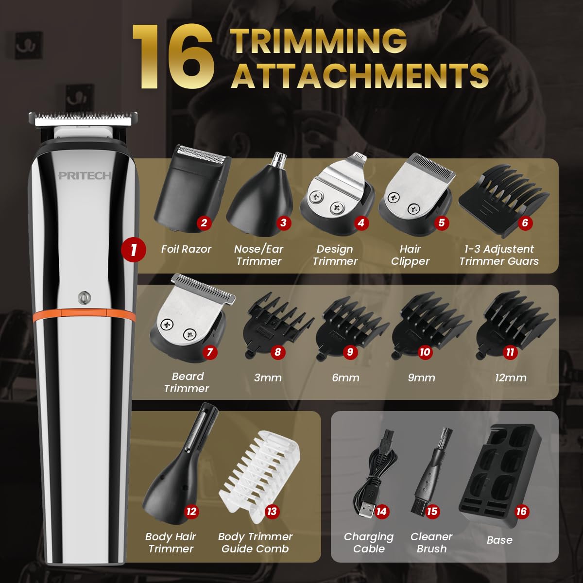 PRITECH LED display trimmer helps monitor battery life before trimming sessions.